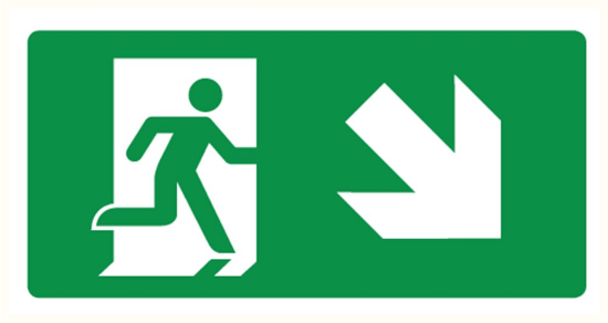 Afbeeldingen van Nooduitgang rechts omlaag vinyl-sticker 150x300mm