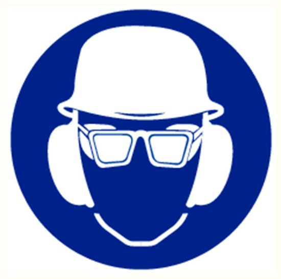 Afbeeldingen van Helm, bril en oorkap verplicht vinyl-sticker 90mm