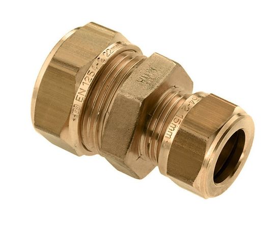 Afbeeldingen van Knelkoppeling verloop messing 22 x 15