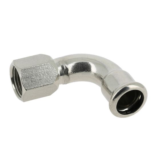 Afbeeldingen van Press rvs-316L kiwa bocht 90° 5/4 binnendraadx35mm