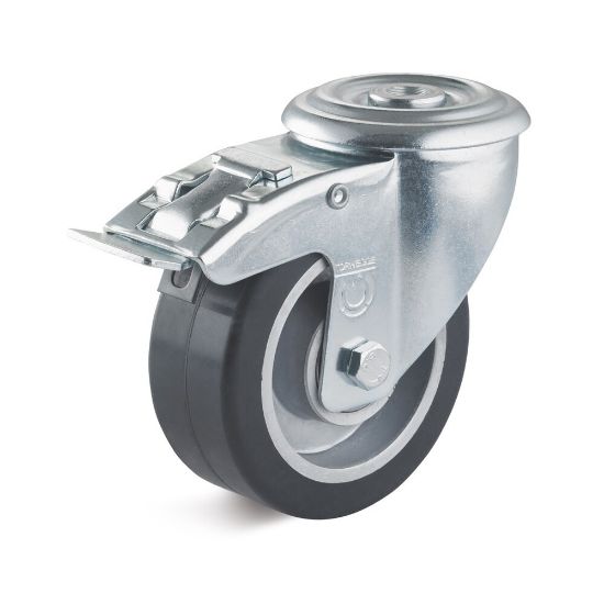 Afbeeldingen van Zwenkwiel+rem alu-vulkan 100mm 180kg    boutgat