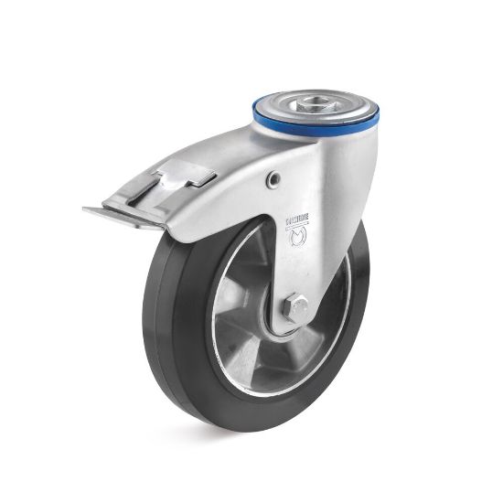 Afbeeldingen van Zwenkwiel+rem alu-vulkan 200mm 400kg    boutgat