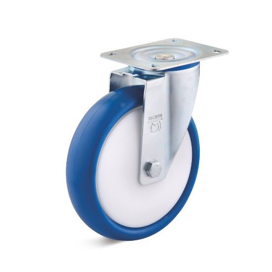 Afbeeldingen van Zwenkwiel 100mm polyurethaan            150kg blauw