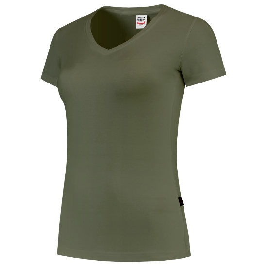 Afbeeldingen van Tricorp dames t-shirt 101008 slim fit   v-hals 101008 army (groen) S