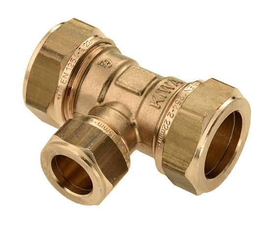 Afbeeldingen van Knelkoppeling T-stuk messing  28 x 15 x 28