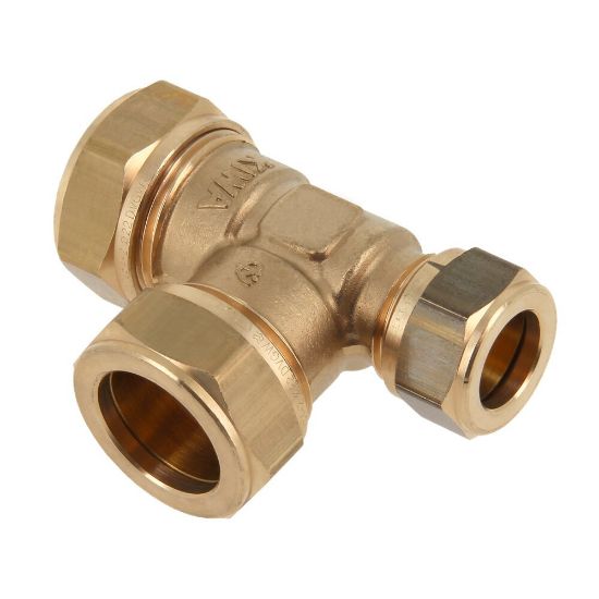 Afbeeldingen van Knelkoppeling T-stuk messing  22 x 22 x 15