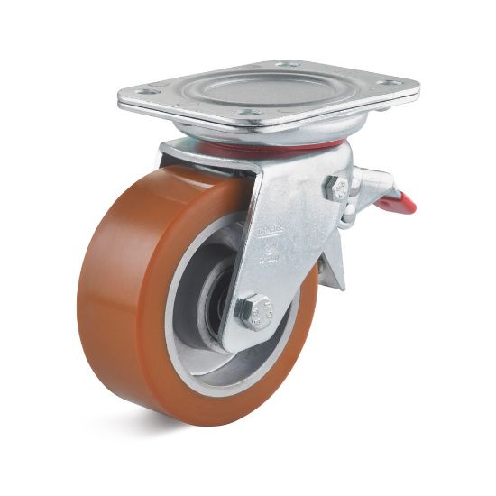 Afbeeldingen van Zwenkwiel+rem polyurethaan IG 100mm     280kg