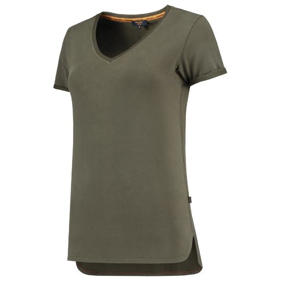 Afbeeldingen van Tricorp premium dames V-hals t-shirt 104006 army (groen) XS