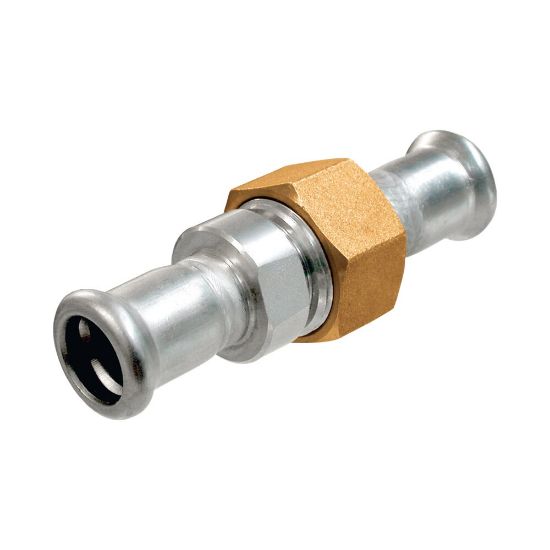 Afbeeldingen van Press rvs-316L kiwa 3-del. koppeling    5/4x28mm 2x press