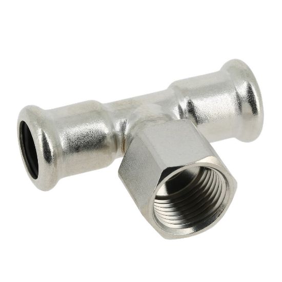 Afbeeldingen van Press rvs-316L kiwa T-stuk 28x1/2 binnendraadx28mm