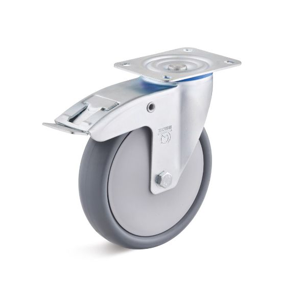 Afbeeldingen van Zwenkwiel+rem 200mm thermoplast         220kg grijs