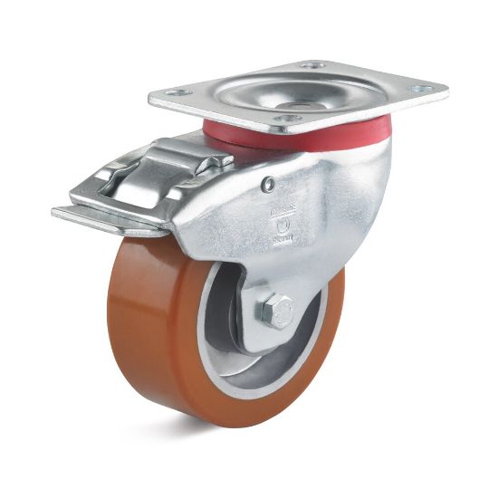 Afbeeldingen van Zwenkwiel+rem polyurethaan IG 125mm     350kg