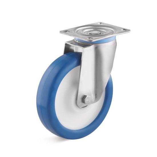 Afbeeldingen van Rvs zwenkwiel 125mm polyurethaan        250kg blauw