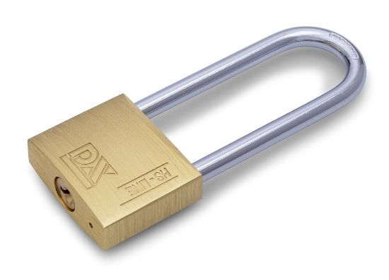 Afbeeldingen van Messing hangslot 30/54mm                gehard stalen hoge beugel