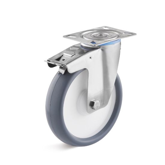 Afbeeldingen van Rvs zwenkwiel+rem 200mm thermoplast     220kg