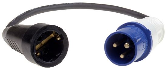 Afbeeldingen van PCE CEE verloopsnoer IP44 blauw         stekker 2P+A - rubber contrastekker 230V