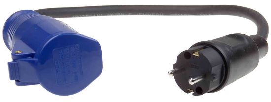 Afbeeldingen van PCE CEE verloopsnoer IP44 blauw         contrastekker 2P+A - rubber stekker 230V
