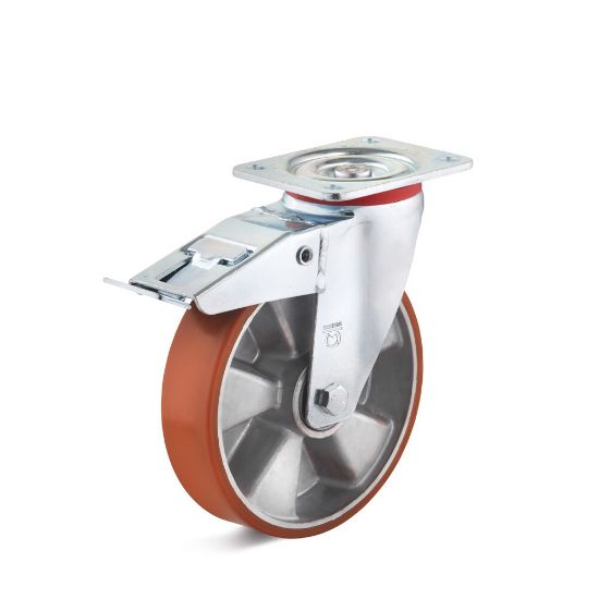 Afbeeldingen van Zwenkwiel+rem polyurethaan IG 200mm     700kg