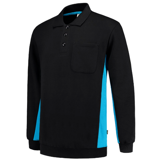 Afbeeldingen van Tricorp polosweater bicolor borstzak 302001 black/turquoise (zwart/blauw) S