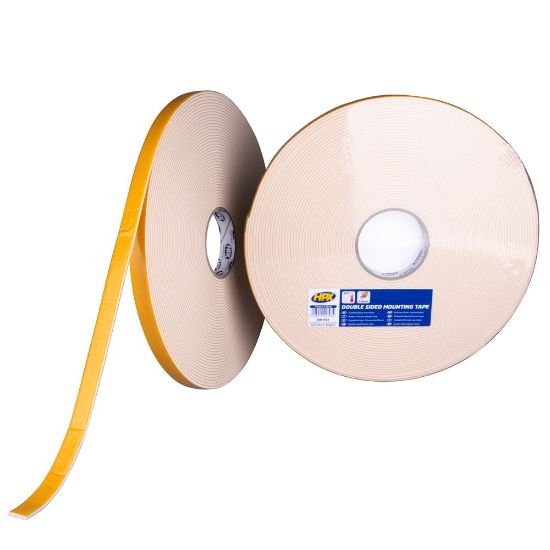 Afbeeldingen van Dubbelzijdige tape DW 19mm 25mtr 3.0mm  wit polyethyleenschuim/synt rubber