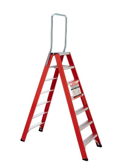 Afbeeldingen van 4tecx industrietrap 2x7 aluminium       dubbel oploopbaar met beugel