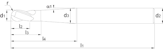 Afbeeldingen van Volhardmetaal Precisie Radiusfrees, 2-snijder AlTiN-X, HRC 30-65