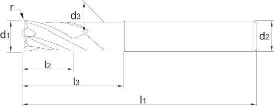 Afbeeldingen van Volhardmetaal HSC Torusfrees, 4-snijder verjongde schacht (nek), TiAlSiN, HRC 45-70