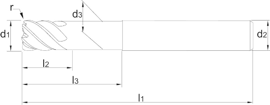 Afbeeldingen van Volhardmetaal HSC Torusfrees, 6-snijder verjongde schacht (nek), TiAlSiN, HRC 45-70